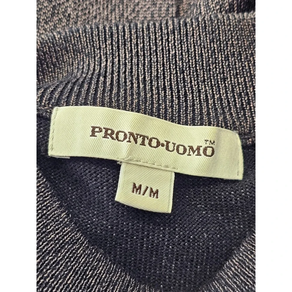 Pronto Uomo Men Mock Neck Textured Knit Sweater M Rayon Cotton‎ Dark Gray Brown